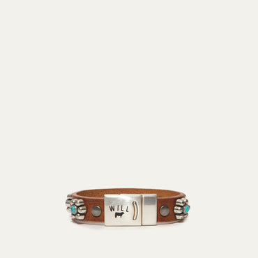 Magnetic Bracelet W/ Turquoise Flower - Will Leather Goods