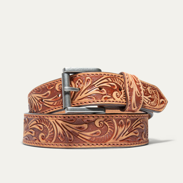 HAND - TOOLED MORNING GLORY JEAN BELT - Will Leather Goods