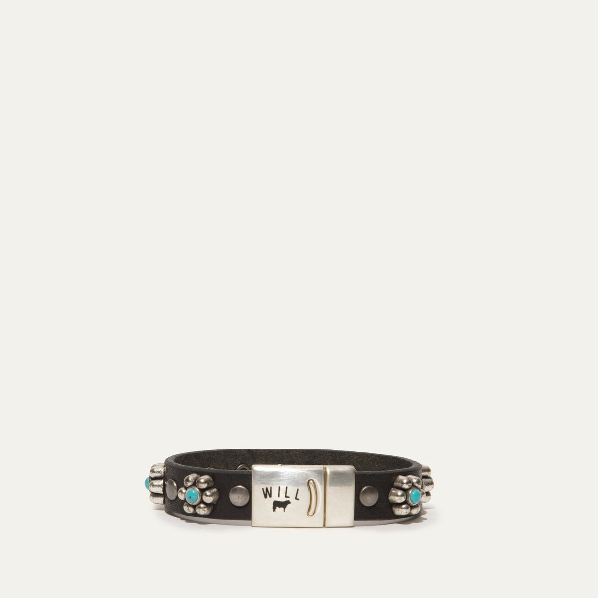 Magnetic Bracelet W/ Turquoise Flower - Will Leather Goods