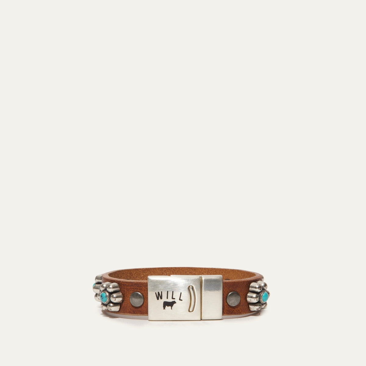 Magnetic Bracelet W/ Turquoise Flower - Will Leather Goods